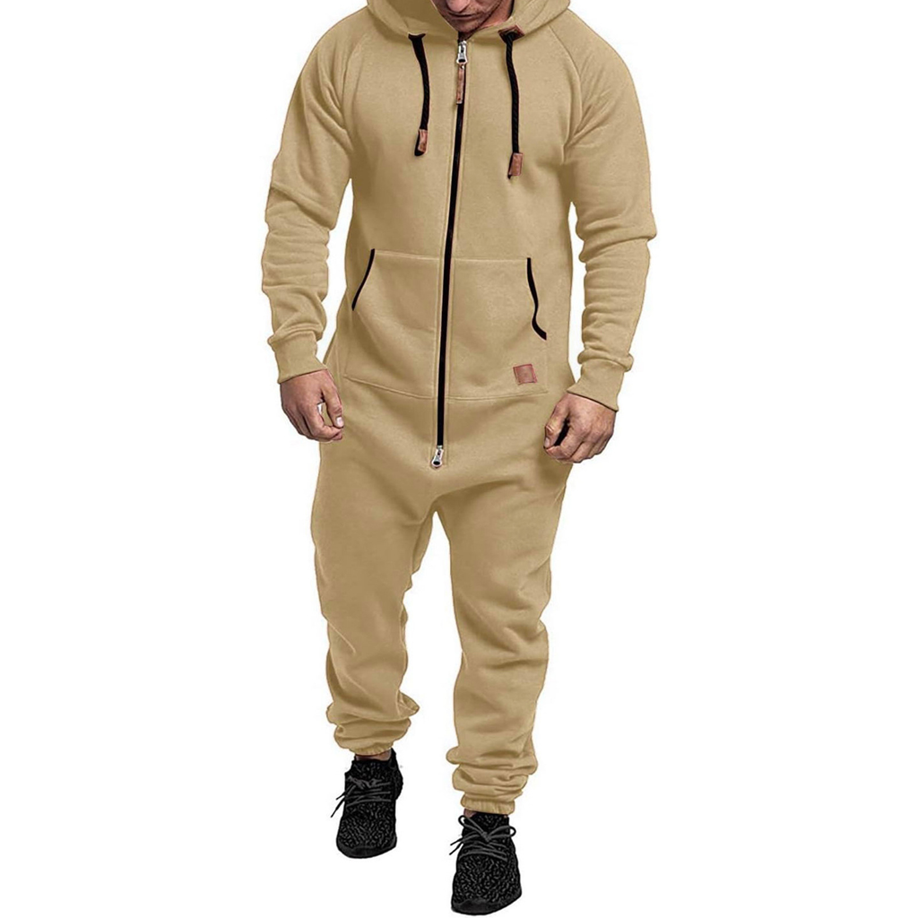 Hooded Fleece Solid Color Jumpsuit