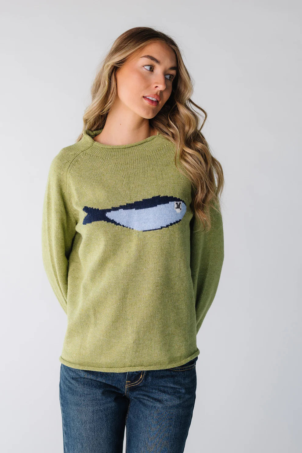 Olive Fisherman Relaxed Knit Sweater