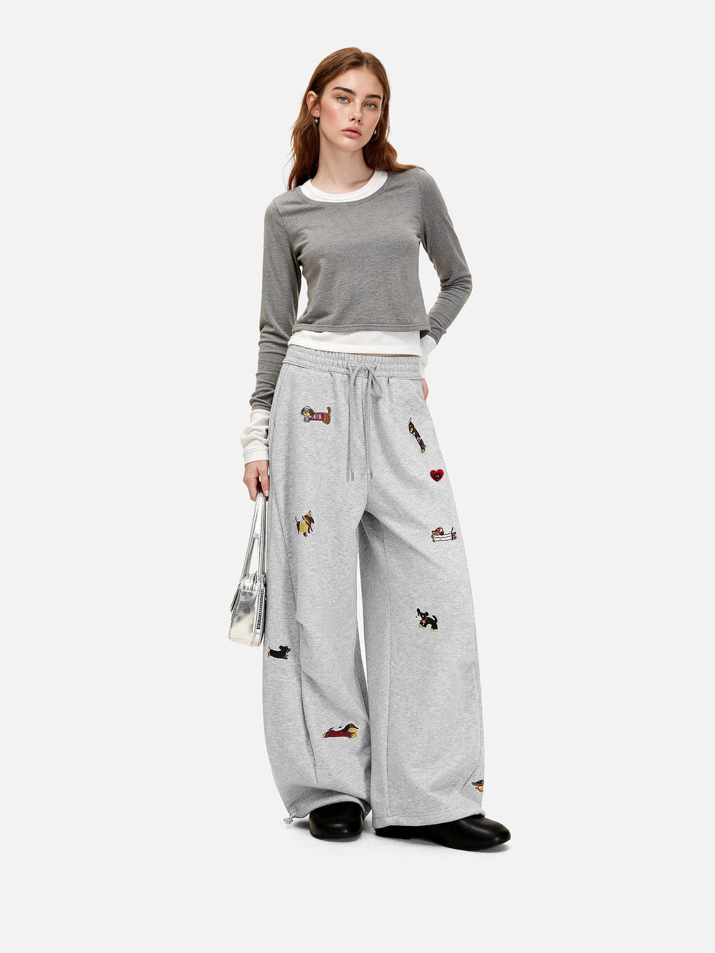 Embroidered Dog Barrel Sweatpants