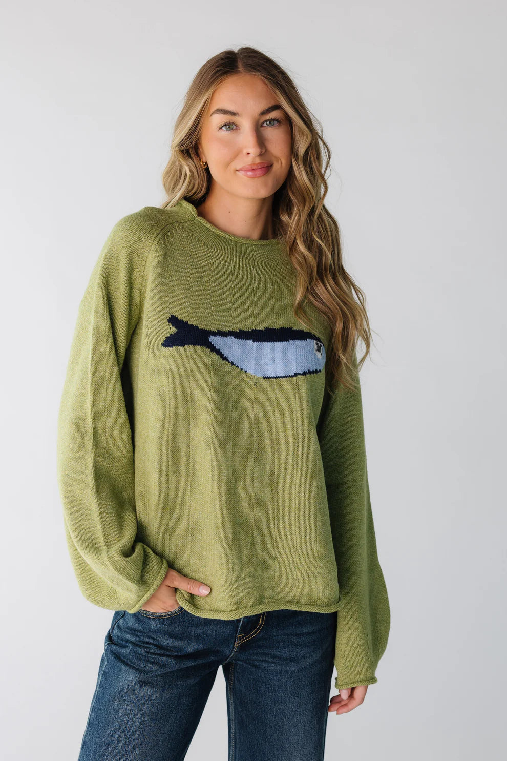Olive Fisherman Relaxed Knit Sweater