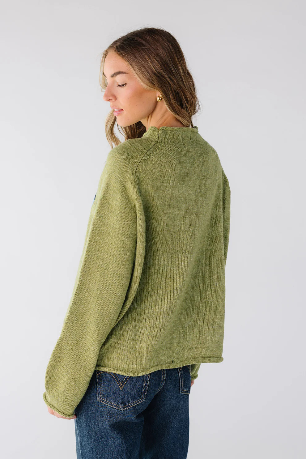 Olive Fisherman Relaxed Knit Sweater
