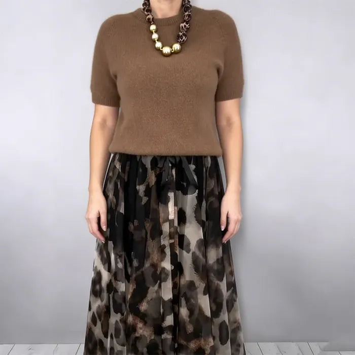 Women's sweater and leopard skirt set