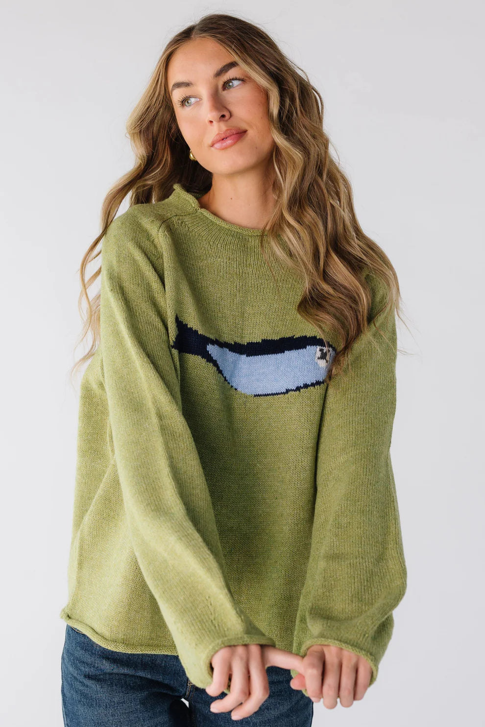 Olive Fisherman Relaxed Knit Sweater