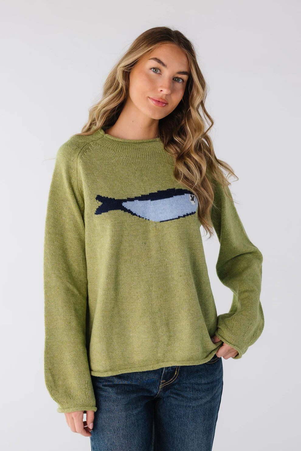 Olive Fisherman Relaxed Knit Sweater