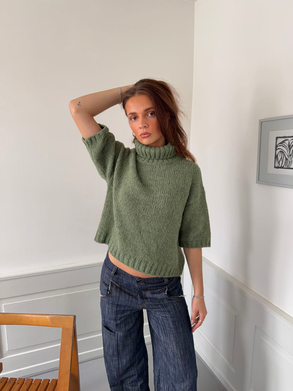 Dubleo knit sweater with short sleeves – Green