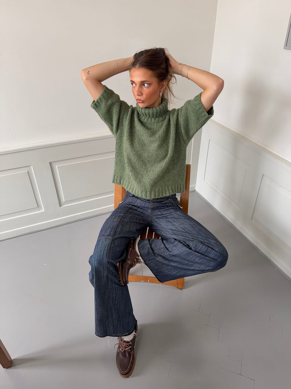 Dubleo knit sweater with short sleeves – Green